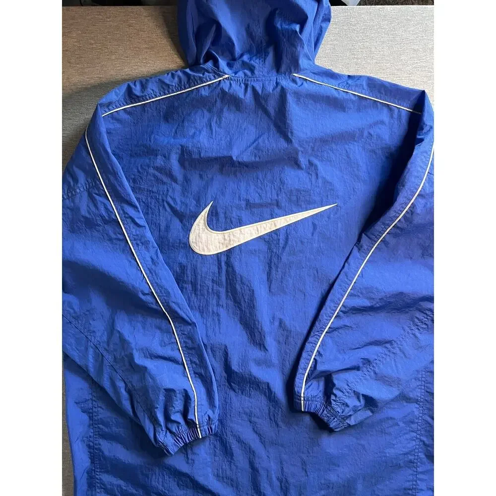Vintage Nike Big Swoosh Windbreaker Full Zip Jacket Blue White MEDIUM Hood